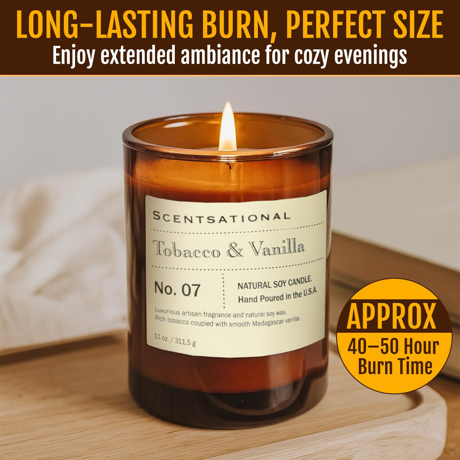 Apothecary Tobacco & Vanilla Candle – 11 Oz Hand-Poured Soy Wax Jar Candle – Non-Toxic Luxury Candles For Home Décor & Relaxation – Warm Vanilla & Tobacco Scented Candles
