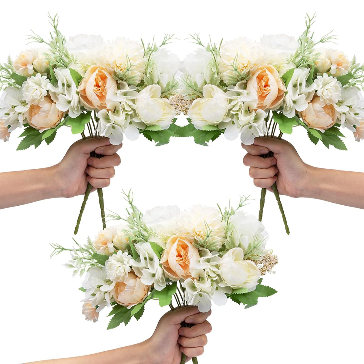 6 Pack Artificial Flowers Fake Faux Peony Silk Carnations Hydrangea Daisy Realistic Flower Bouquets Arrangements For Wedding Decoration Plastic Floral Table Centerpieces Decor(White)