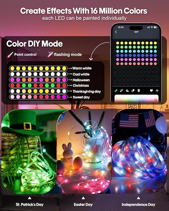 Super RGBIC Smart Fairy String Lights 16.4Ft 50LEDs Color Changing