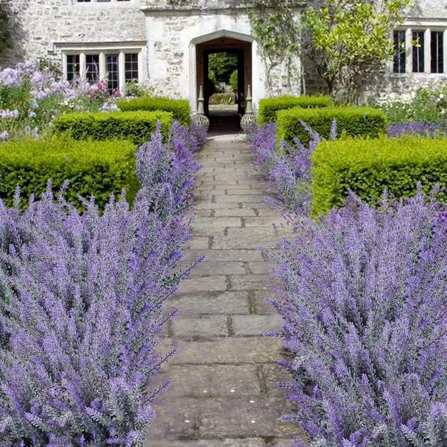 4Pcs Artificial Flowers Fake Lavender Faux Purple Flocked Plastic Flowers Plants For Home Wedding Kitchen Garden Patio Window Box Office Table Centerpieces Indoor Outdoor Décor