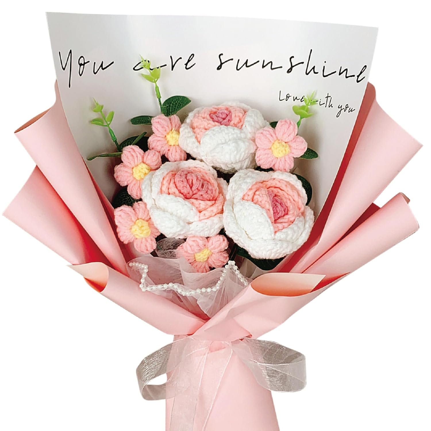 Crochet Flowers, Crochet Flowers Bouquet Of Rose, Crochet Artificial Flowers?11Pcs?? Suitable For Mother'S Day, Valentine'S Day, Graduation Ceremony, Birthday Wedding Teacher'S Day (Pink)