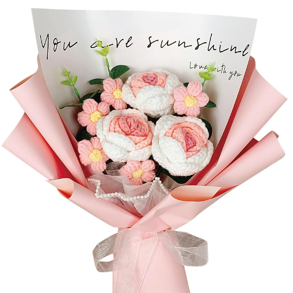 Crochet Flowers, Crochet Flowers Bouquet Of Rose, Crochet Artificial Flowers?11Pcs?? Suitable For Mother'S Day, Valentine'S Day, Graduation Ceremony, Birthday Wedding Teacher'S Day (Pink)