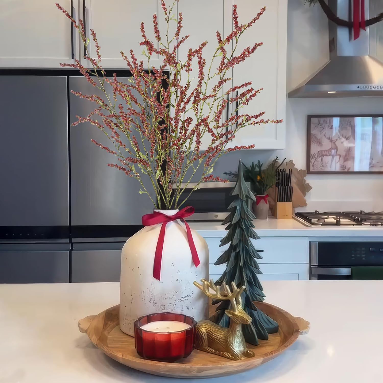 3 Pcs Artificial Flowers Branchs Wheat Stalks Bundle Fake Fall Flowers Stems With Mini Berries Brown Red Faux Floral Arrangements For Vase Home Wedding Centerpieces Thanskgiving Decor 42"