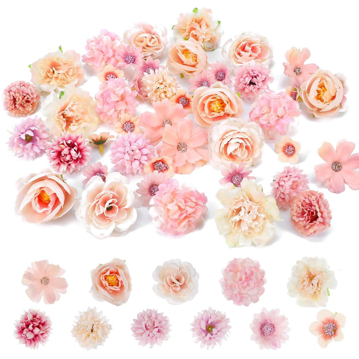 42Pcs Fake Flower Heads, Silk Pink Artificial Flowers For Crafts Diy Wreath, Centerpieces, Home Decoration, Faux Cake Flowers For Wedding Bridal Party Baby Shower Supplies
