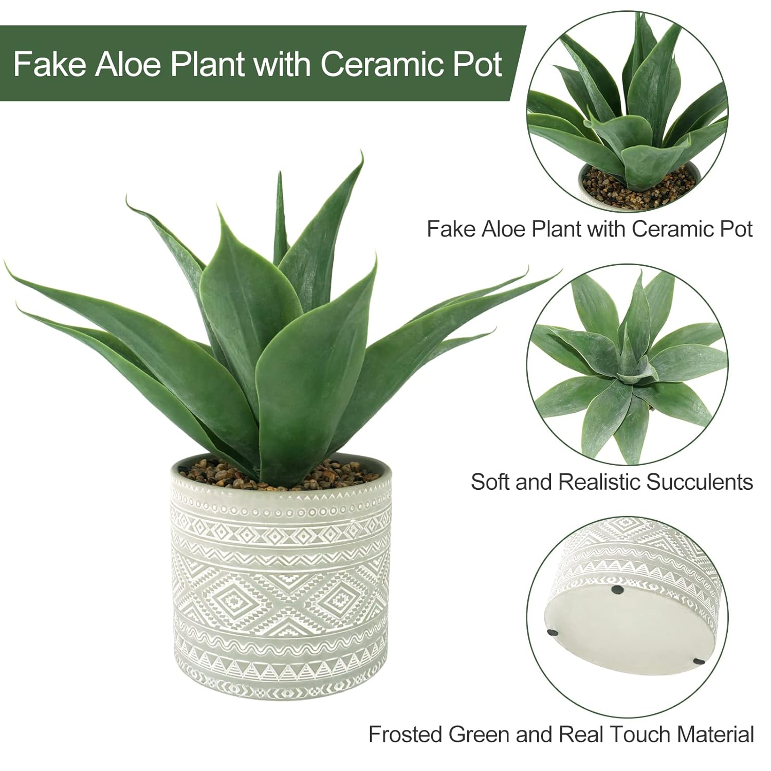 Artificial Potted Plants, 13.8" Artificial Succulent Fake Aloe, Large Faux Aloe Plant In Pot For Home Office Room Badroom Garden Decor (Grey)