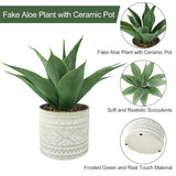 Artificial Potted Plants, 13.8" Artificial Succulent Fake Aloe, Large Faux Aloe Plant In Pot For Home Office Room Badroom Garden Decor (Grey)