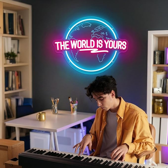 The World Is Yours Neon Sign LED Planet Wall Light Man Cave Game Room Bedroom Decor Gift