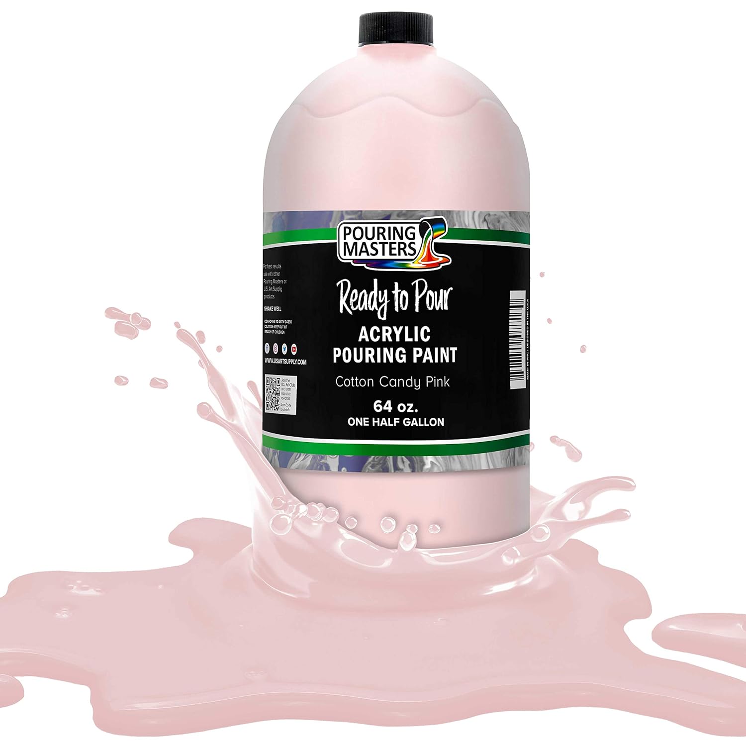 Pouring Masters Cotton Candy Pink Ready To Pour Acrylic Pouring Paint - Premium 64-Ounce Pre-Mixed Fluid Acrylic Paint - Fluid Art Supplies For Canvas, Wood, Paper, Tile & Rocks