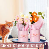 2 Sets Crochet Flowers Bouquet With String Lights, Handmade Knitted Crochet Bouquet Decoration Artificial Versatile Flowers For Mother'S Day Home Decor Party Gift Plants, Pink And Orange