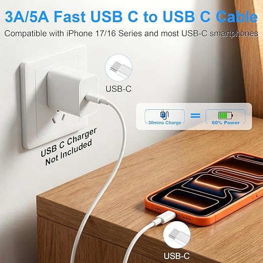 2 Pack 60W USB C to USB C Cable 4FT and 6FT Fast Charging Cord for iPhone iPad