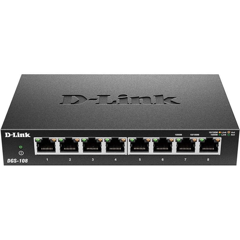 D-Link Ethernet Switch, 8 Port Gigabit Unmanaged Metal Fanless Desktop or Wall