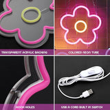 3PCS Flower Neon Sign Retro LED USB Wall Lights for Bedroom Party Room Decor 9x9 Inch