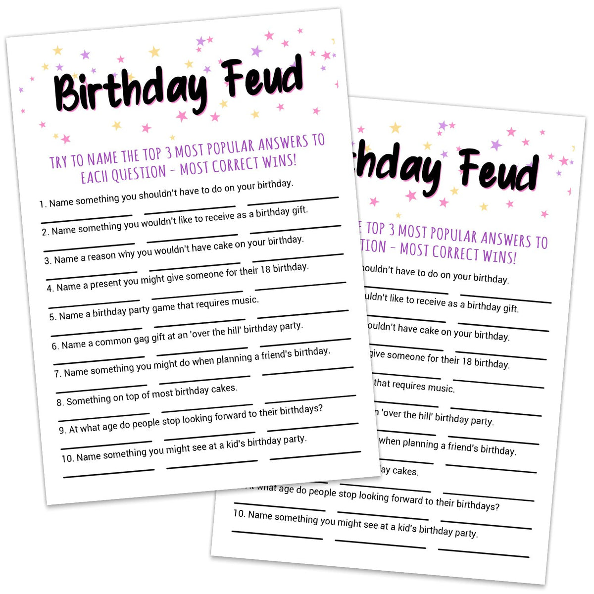 Adult Birthday Party Game, Birthday Feud Birthday Game Cards, Adult Birthday Party Game, Fun Novelty Cards For Birthday, Birthday Party Supplies Game Idea, 5 * 7 Inches