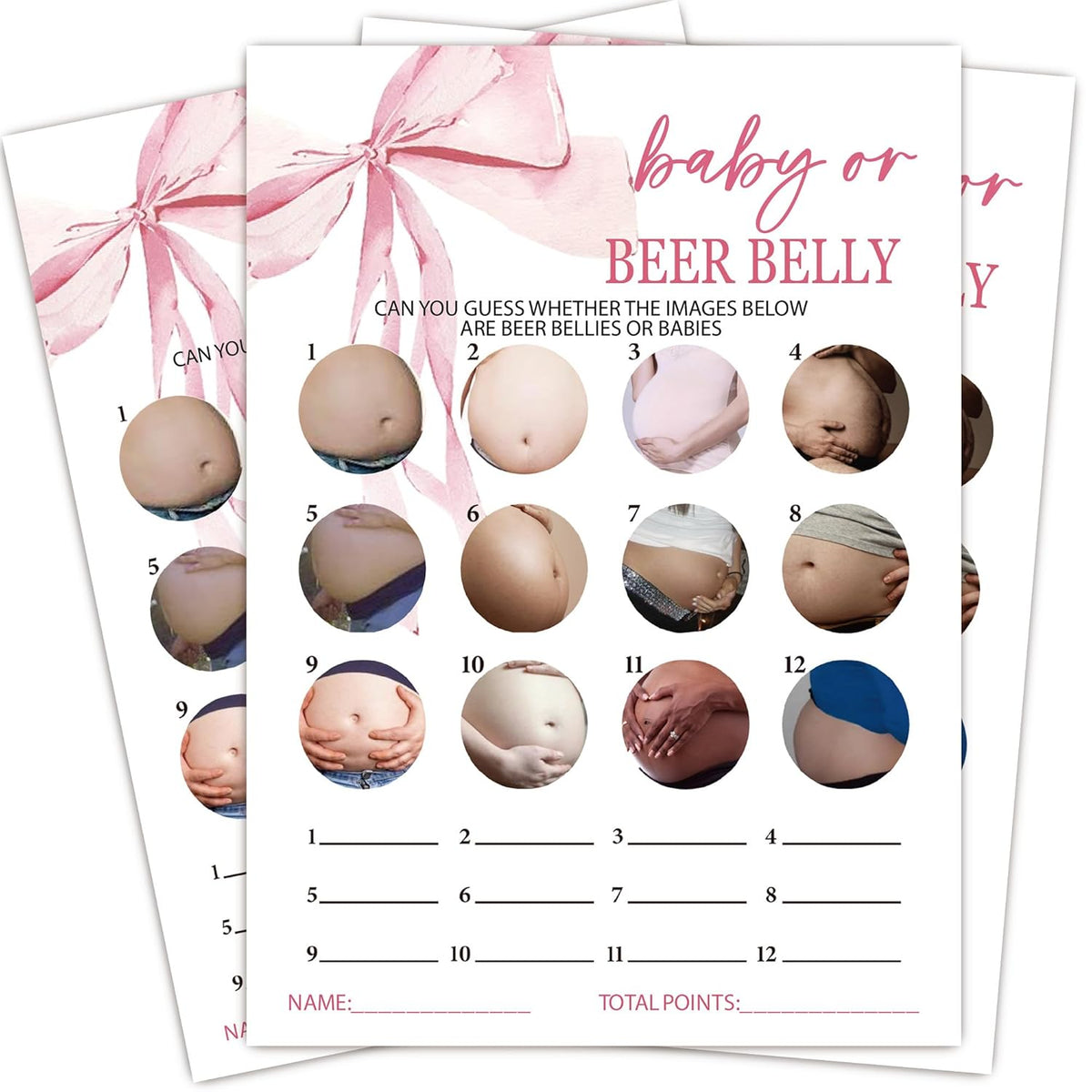 Pink Baby Shower Games For Girl, Beer Belly Game Cards, 25 Gender Neutral Cards With 1 Answer Card, Pink Bow Gender Reveal Party Supply Kit, Baby Shower Decorations(5''X7'')-A08