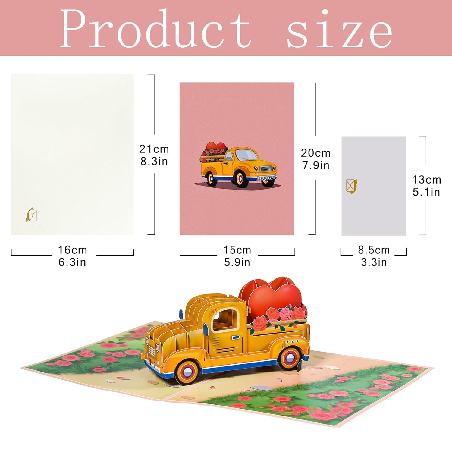 Car-Mounted Hearts Pop Up Greeting Card With Blank Note Card & Envelope, Ideal Gift For Celebrating Love, Holiday, Birthday, Anniversary, Valentine'S Day, Wedding, Engagement, Bridal Shower