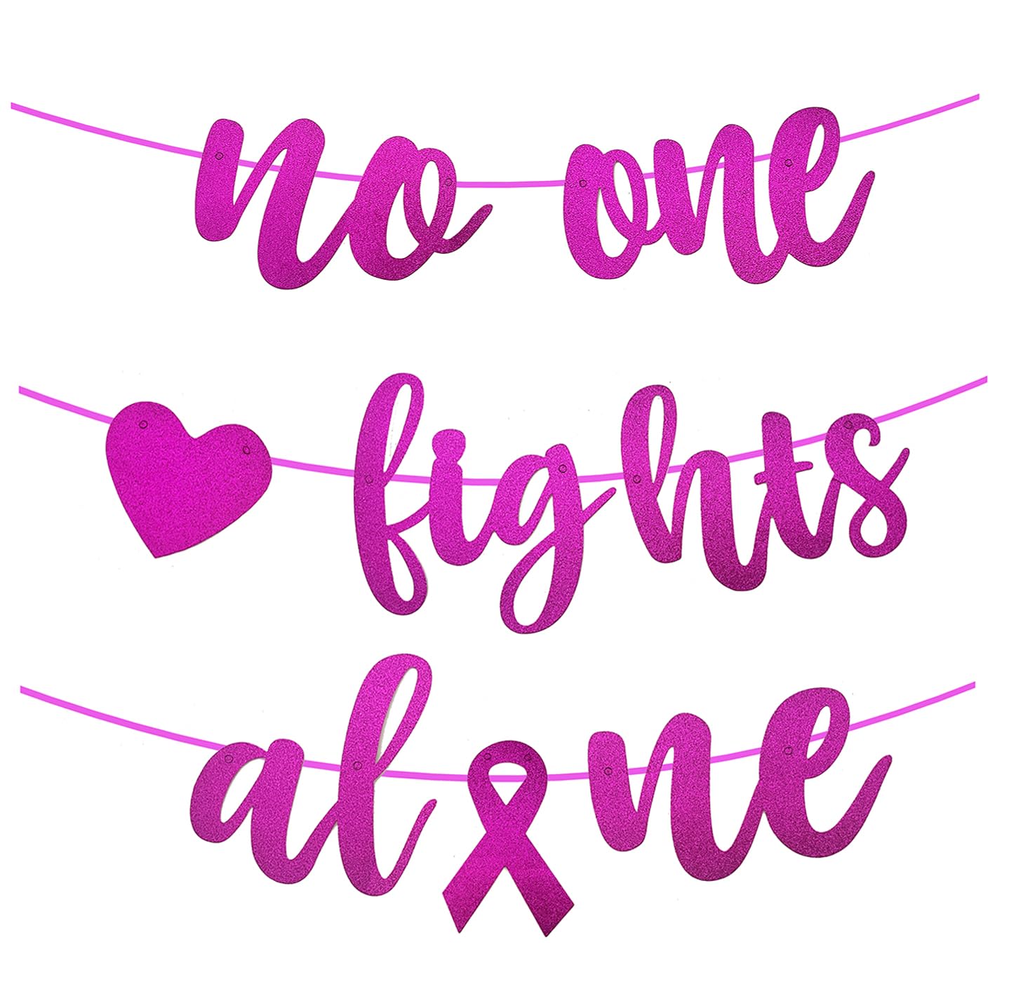 Breast Cancer Awareness Banner, Pink Ribbon No One Fights Alone Banner, Pink Glitter, Cancer Survivor Banner for School Party, Charity Organization Decoration?A)
