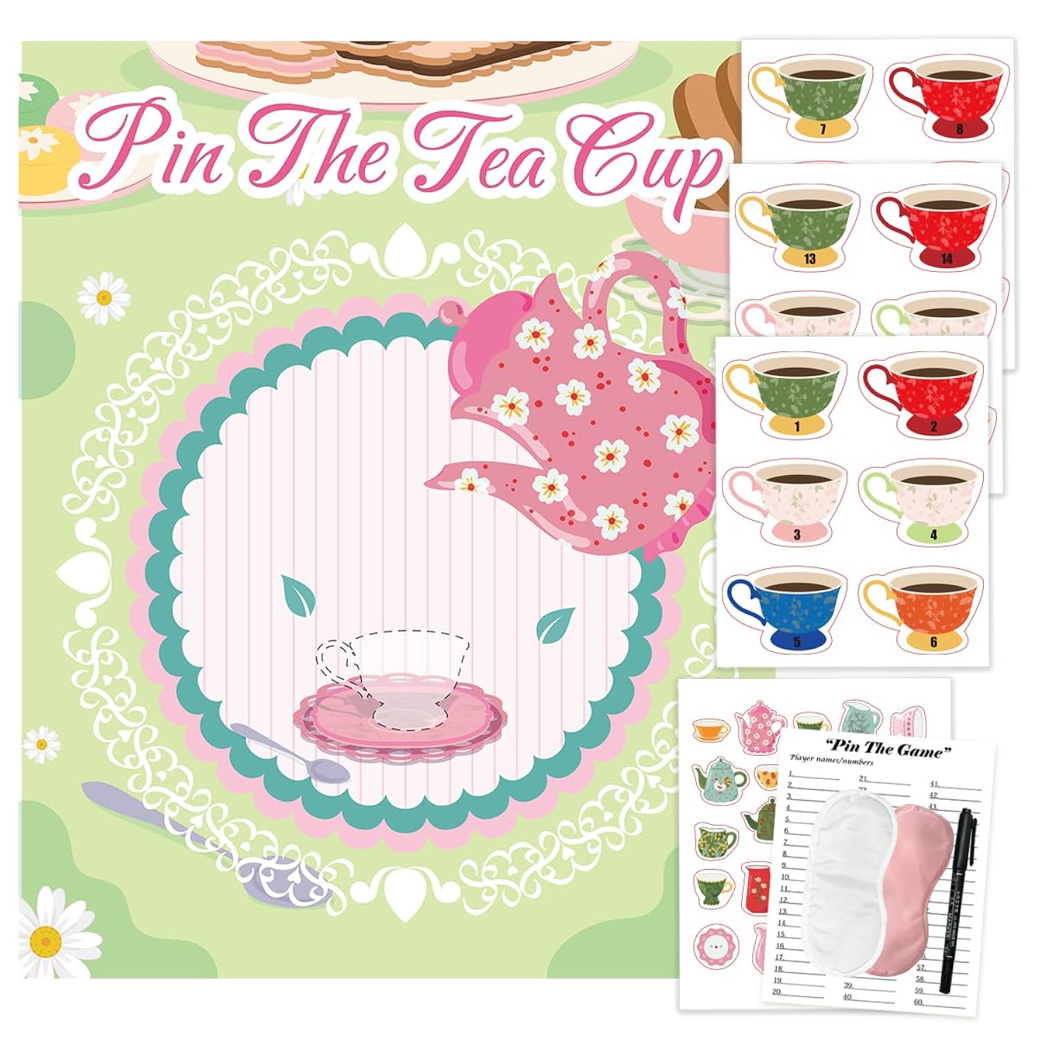 Tea Party Decorations Games Pin The Tea Cup On The Saucer Funny Game For Garden Floral Tea Birthday Party School Classroom Lets Par Tea Party Supplies