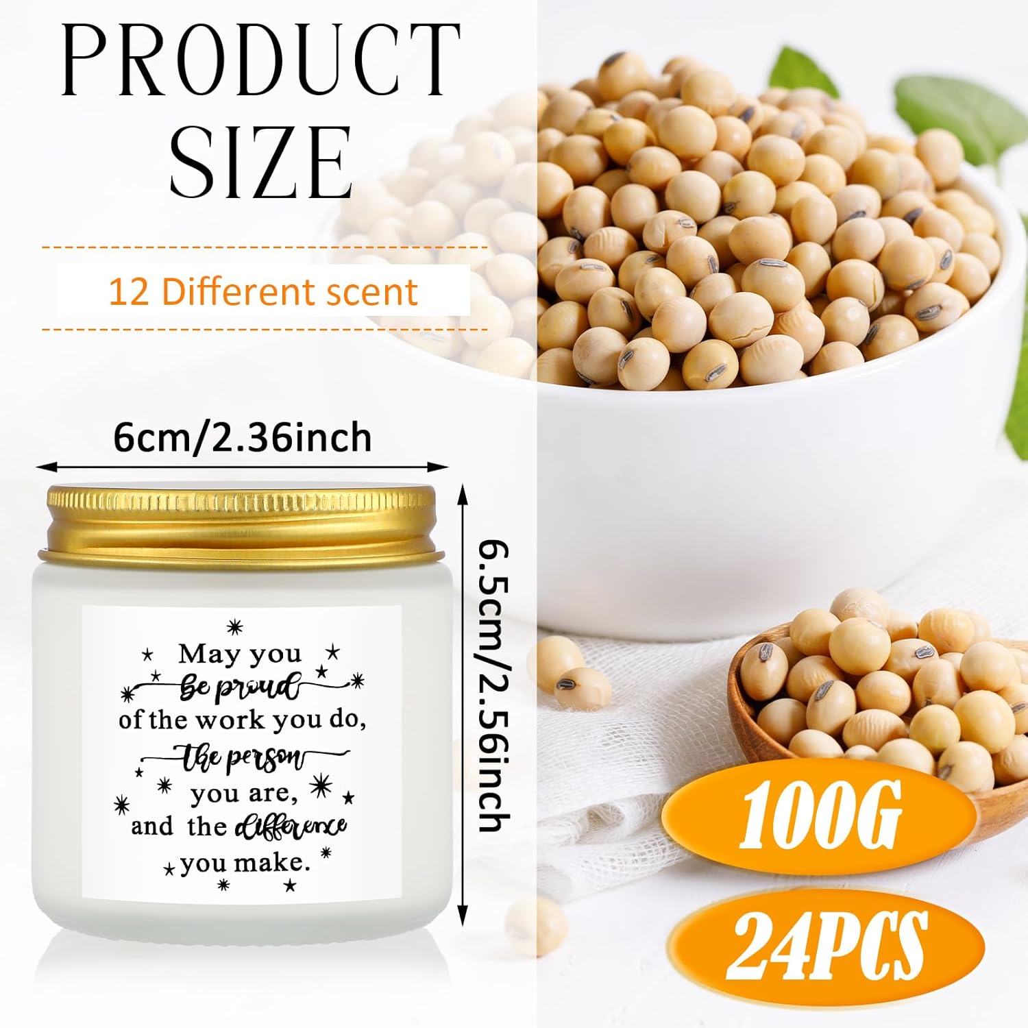 24 Pcs Thank You Gift Candles 3.5 Oz Employee Appreciation Gifts Bulk Soy Wax Jar Inspirational Candle Thank You For Coworkers Employee Women Teacher Volunteers(Fresh Style)