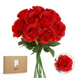 20Pcs Realistic Red Roses Artificial Silk Flowers With Long Stems, Real Touch Fake Red Roses Bulk For Arrangement Wedding Party Home Table Decor, Diy Bouquet