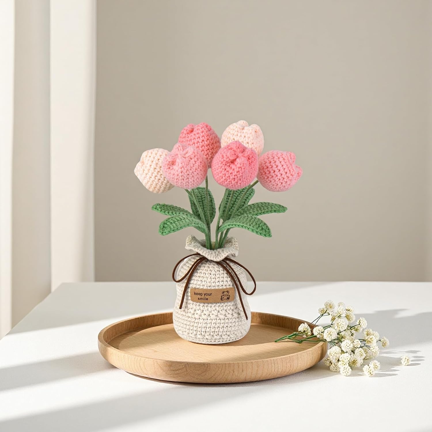 Hand-Crocheted Tulip Potted Plant With Premium Gift Box, Unique Hand-Crafted Gift For Home And Office Desk Decor, Perfect For Teachers, Moms, Friends, And You(Pink)