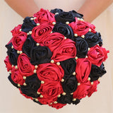 7.5" Ruby Red & Black Bridal Wedding Bouquet Round Holding Bouquet Throw Toss Artificial Rose Flower Bunch For Bride Bridesmaid Wedding Quinceanera
