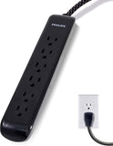Surge Protector Power Strip 6 Outlets 4FT Braided Cord 720J Flat Plug Black