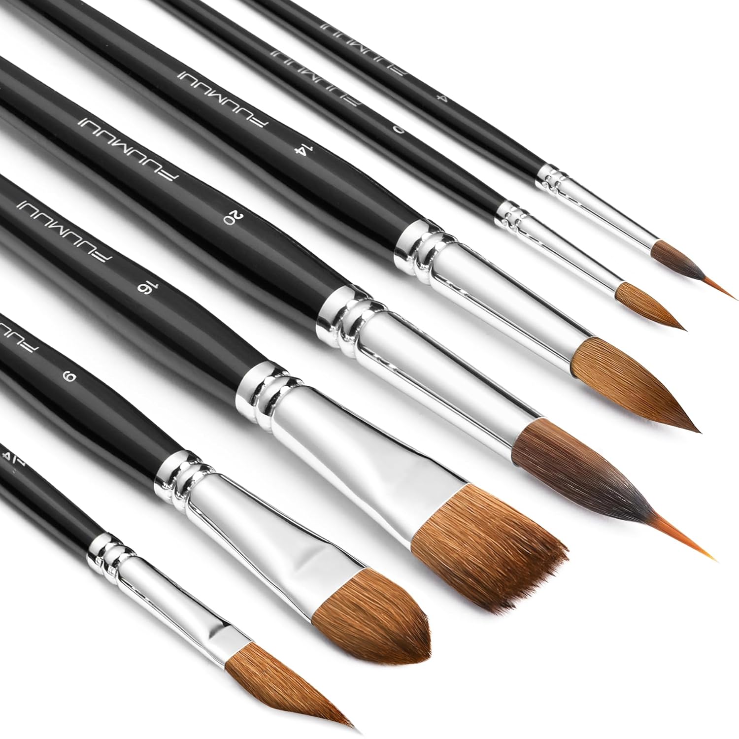 Watercolor Brush Set, 7Pcs Professional Sable Paint Brushes With Extended Needle, Round Point, Flat, Dagger, Cat'S Tongue For Watercolor, Acrylic, Gouache – Detail & Wash Painting
