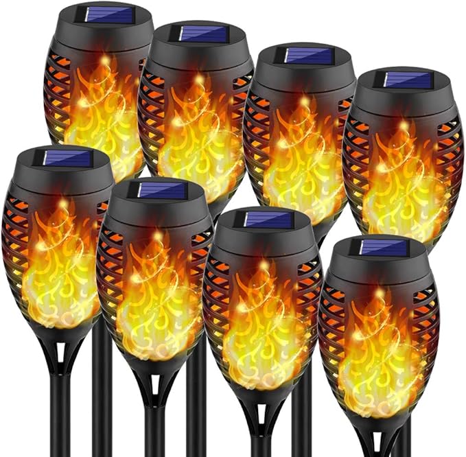 8 Pack Solar Torch Lights Flickering Flame Waterproof Outdoor Garden Yard Decor Lights