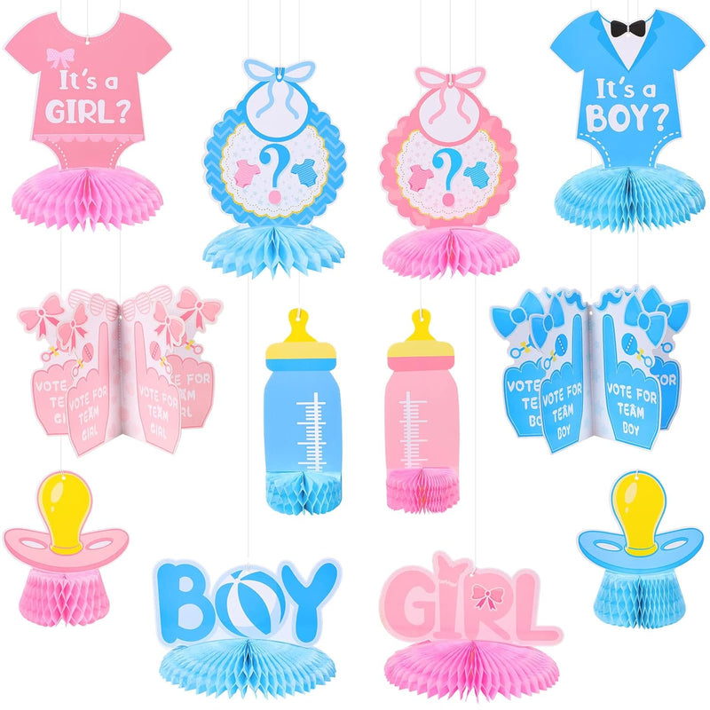 12 Pieces Baby Gender Reveal Honeycomb Table Centerpieces 3D Gender Re