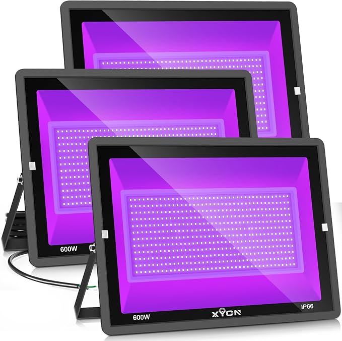 3 Pack 600W LED Black Lights IP66 Waterproof Outdoor Flood Blacklight for Glow Party Stage