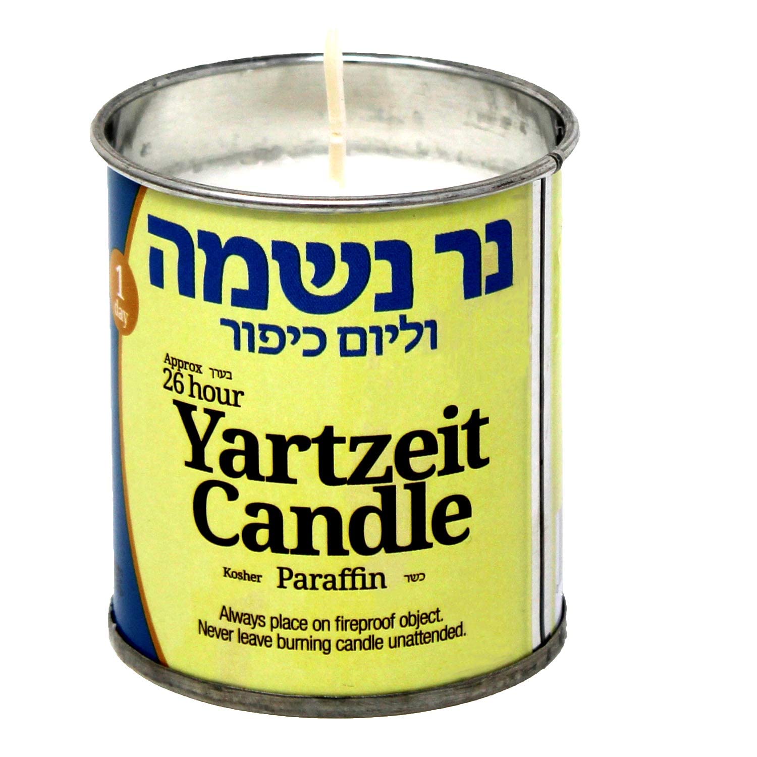 24 Hour Yartzeit Memorial Candle In Tins (6 Pack)- White Perffin Wax Candle Burning Time Aprox. 1 Day