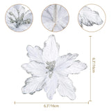 7Pcs Poinsettia Flowers Picks Artificial Glitter Poinsettia Flowers With Stems Christmas Tree Ornaments With Stems For Home Kitchen Decorations(White)