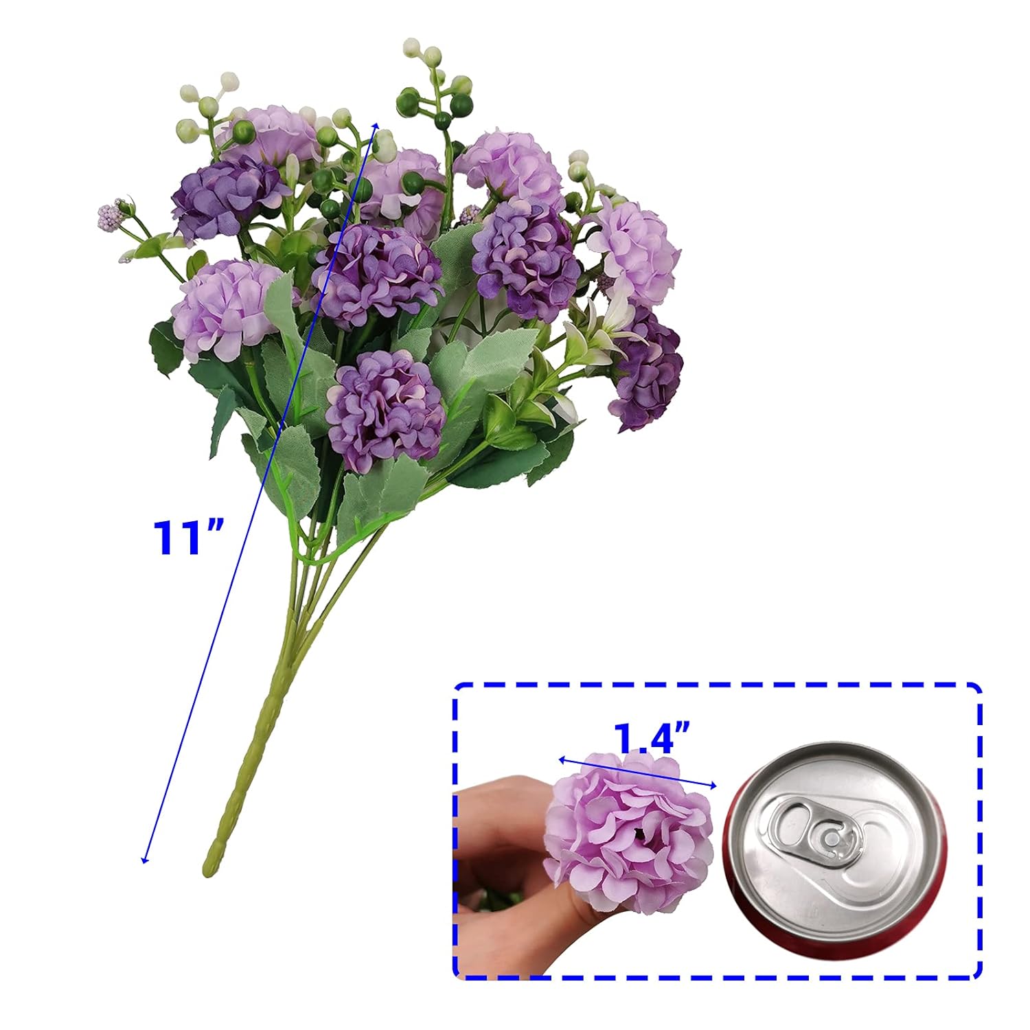 40Heads Artificial Hydrangea Flowers, 4Pack Fake Silk Mini Hydrangea With 1 Vase Kraft Paper Bag-Mini Artificial Chrysanthemum Ball Perfect For Home Office Wedding Baby Shower Party Decor