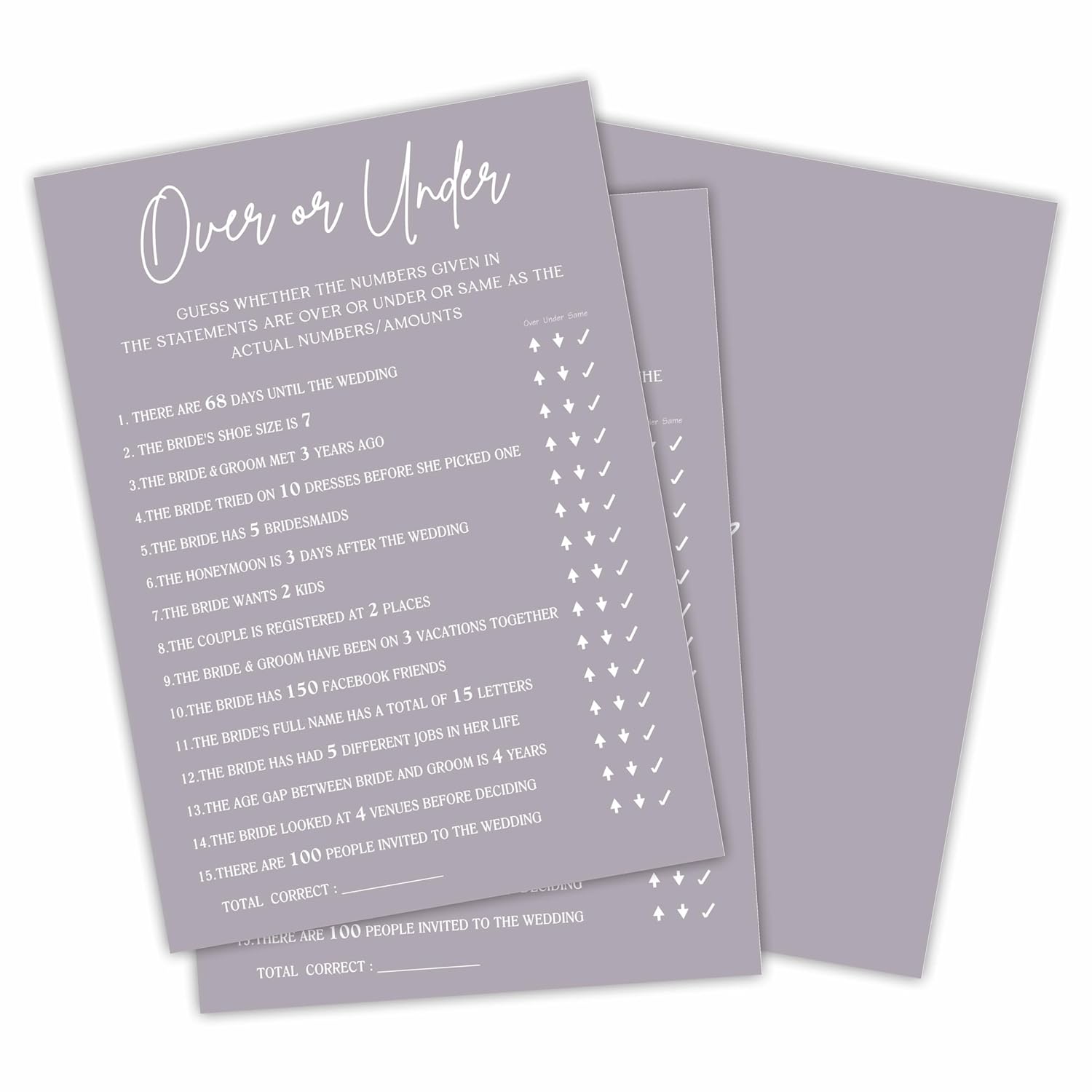 Over Or Under Game Cards For Bridal Shower(30 Pcs), Minimalism Pale Purple Wedding Party Game Cards, Mr & Mrs, Engagement Party, Bridal Shower Party Games & Activities - C04