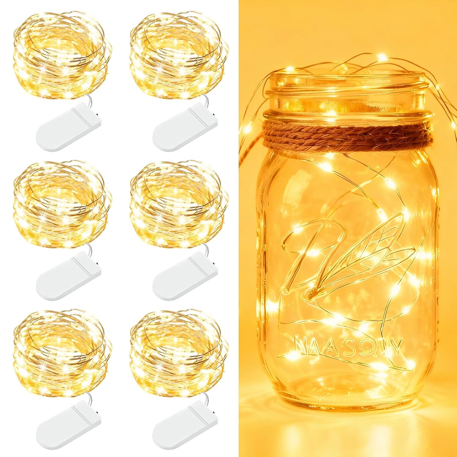 6 Pack Fairy Lights Battery Operated - 7Ft 20 Led Twinkle Lights Copper Wire Mini String Lights Firefly Lights For Mason