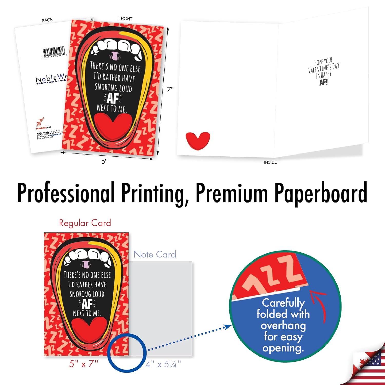Funny Valentine'S Day Greeting Card With 5 X 7 Inch Envelope For Men And Women (1 Card) Snoring Loud C8448Vdg