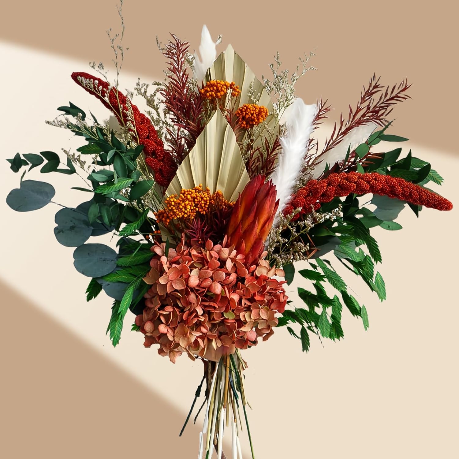 Natural Dried Flower Bouquet - Boho Pampas Grass & Eucalyptus Decor, Preserved Plants Bundle For Vases, Rustic Floral Arrangements For Home Wedding Table Centerpiece Decorations