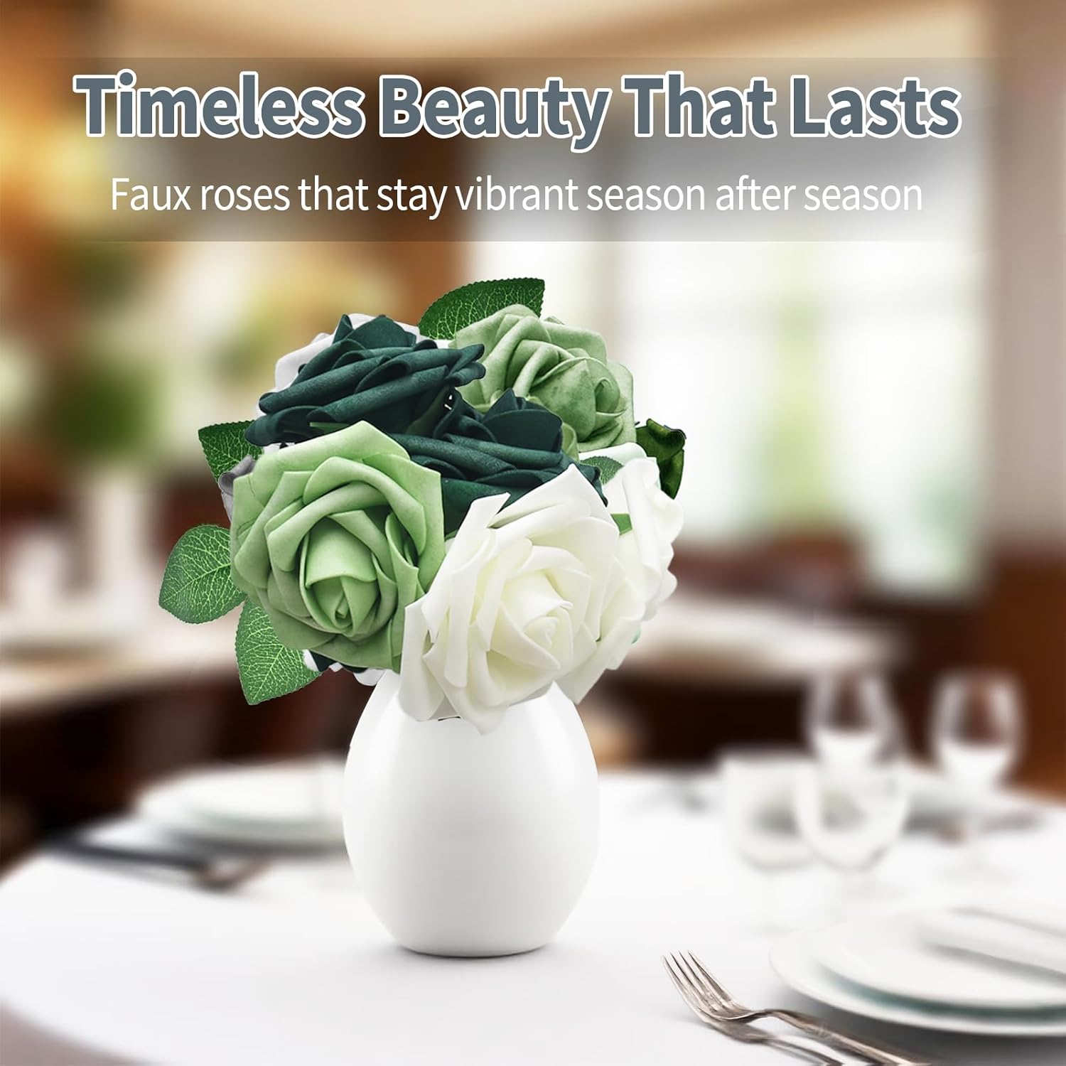 25Pcs Artificial Foam Roses With Stems-Lifelike Ombre Roses For Diy Wedding Bouquets, Centerpieces & Home Decor-White To Green Gradient