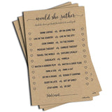 Would She Rather Game - Kraft (50-Sheets) Rustic Bridal Wedding Shower Or Bachelorette Party Game, Printed Engagement Rehearsal (Large Size Sheets)