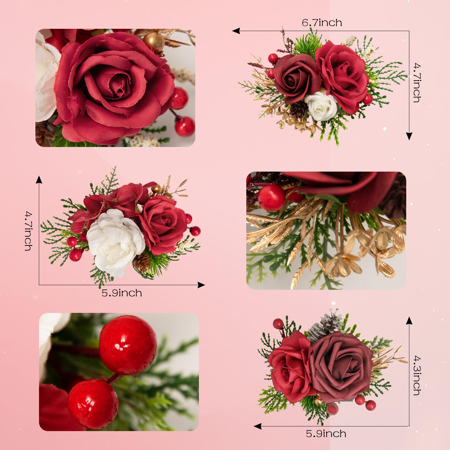 3Pcs Pre-Made Cake Toppers?Wedding Artificial Flowers Decor, Cake Decorations For Weddings, Birthdays, Party,Baby Shower,Celebration(Burgundy)