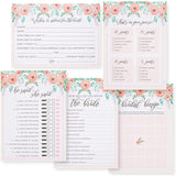 Bridal Shower Games Set - 5X7-Inch Floral Cardstock, 5 Games, 250 Cards For Bridal Shower Party Favors, Wedding Advice Cards & Engagement Party Entertainment
