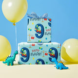 Birthday Wrapping Paper For Boy - Mini Roll - Dinosaur Truck Happy Birthday Design For Boys' Birthday Party And More - 17 Inches X 16.4 Feet - 9 Year Old
