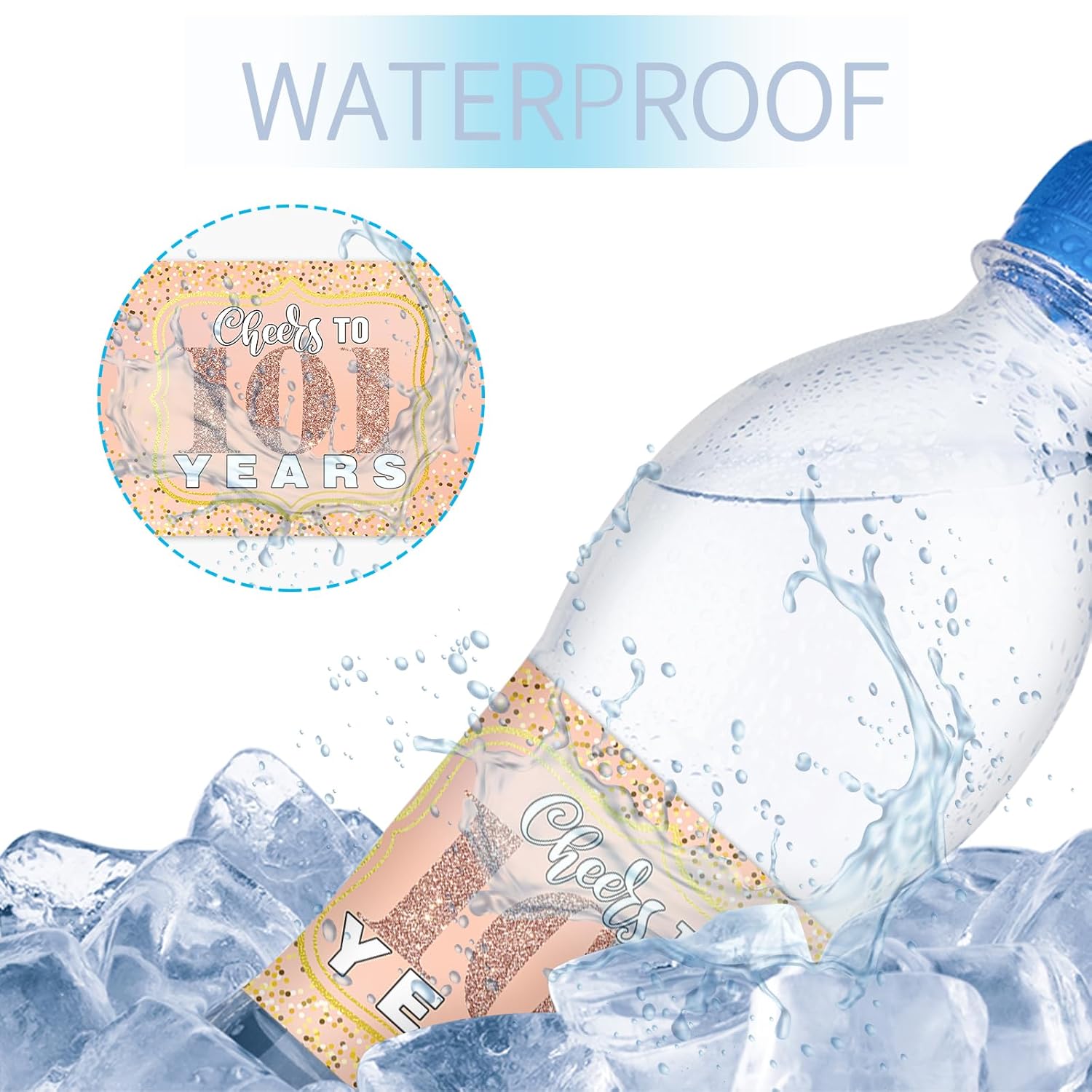 Happy 101St Birthday Water Bottle Stickers, 101 Years Old Birthday Water Bottle Label, Happy Birthday Party Decorations, Cheers To 101 Years Party Stickers Supplies 32 Stickers Rose Gold