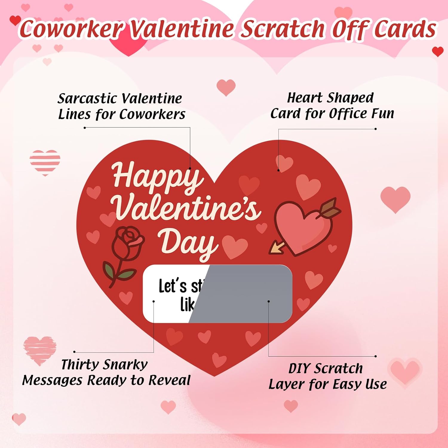 30 Sets Valentines Day Scratch Off Cards Gift Red Heart Shaped Scratch Cards Funny Happy Valentines Love Game Card Self Adhesive For Coworker Employee Staff Team Adult Office Party Favor