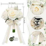 8.5 Inches Wedding Bouquet Cream Artificial Flower Bouquet 15 Faux Roses For Bride Wedding Marriage Proposal Party Church Decoration