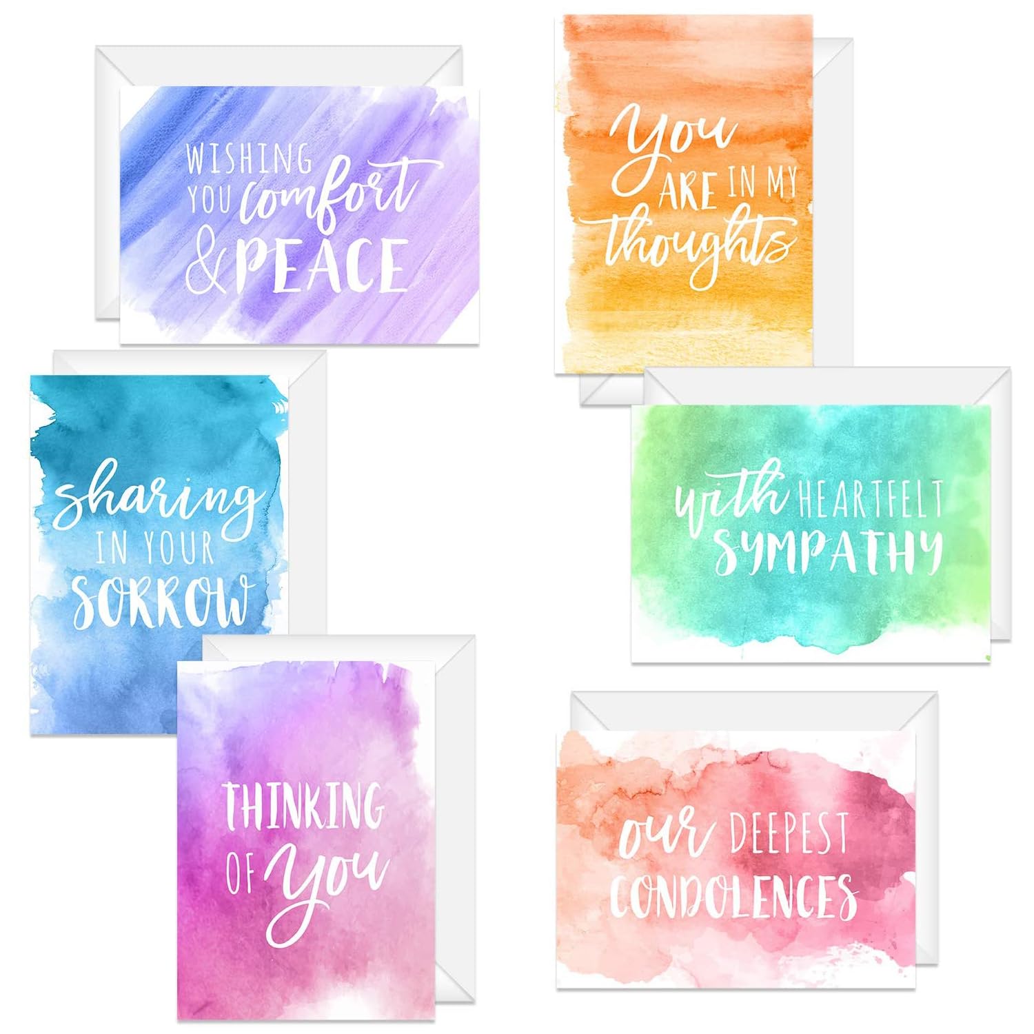 Watercolor Sympathy Cards / 24 Comfort And Peace Note Cards / 6 Colorful Designs With Blank White Envelopes / 4 5/8" X 6 1/4" Thinking Of You Greeting Cards