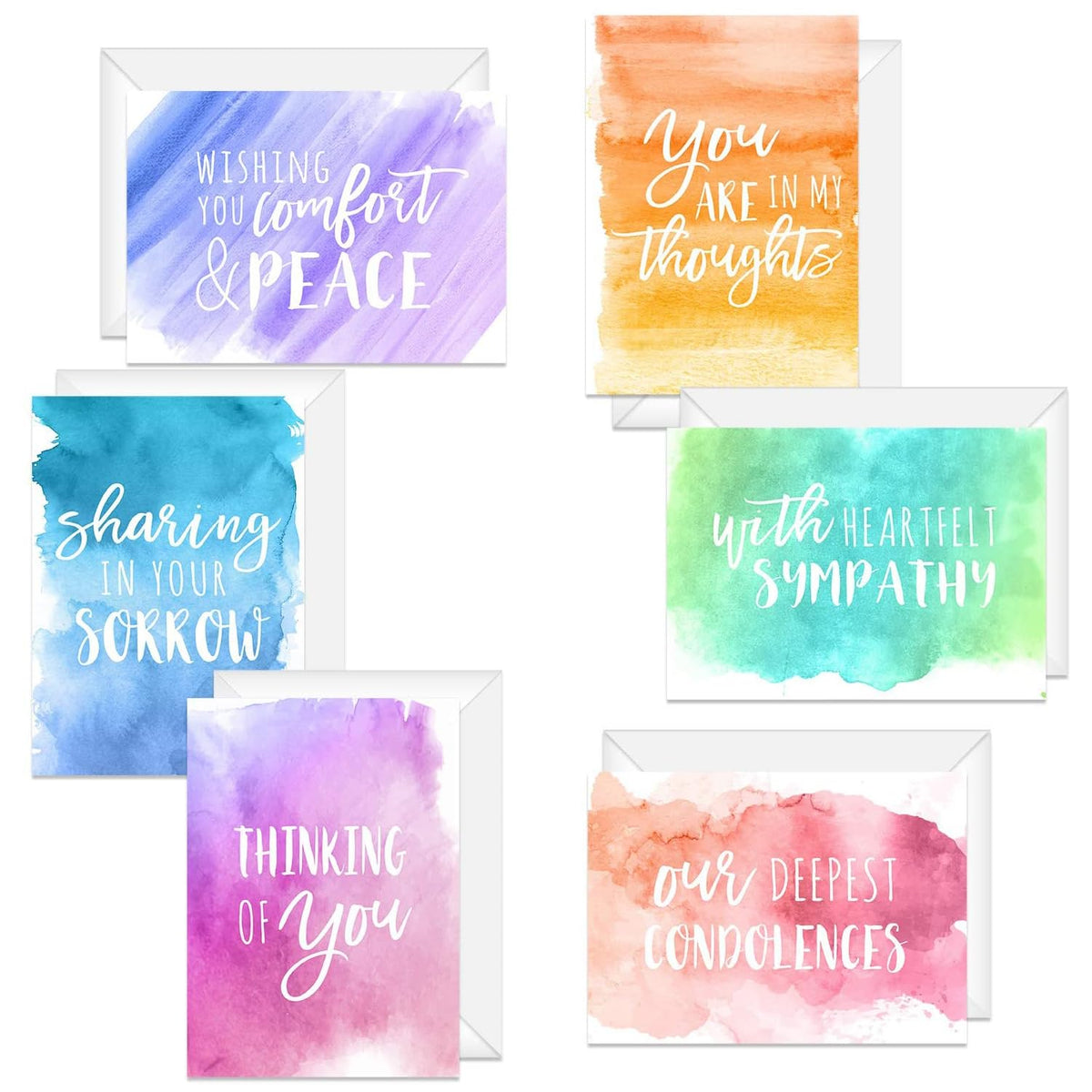 Watercolor Sympathy Cards / 24 Comfort And Peace Note Cards / 6 Colorful Designs With Blank White Envelopes / 4 5/8" X 6 1/4" Thinking Of You Greeting Cards