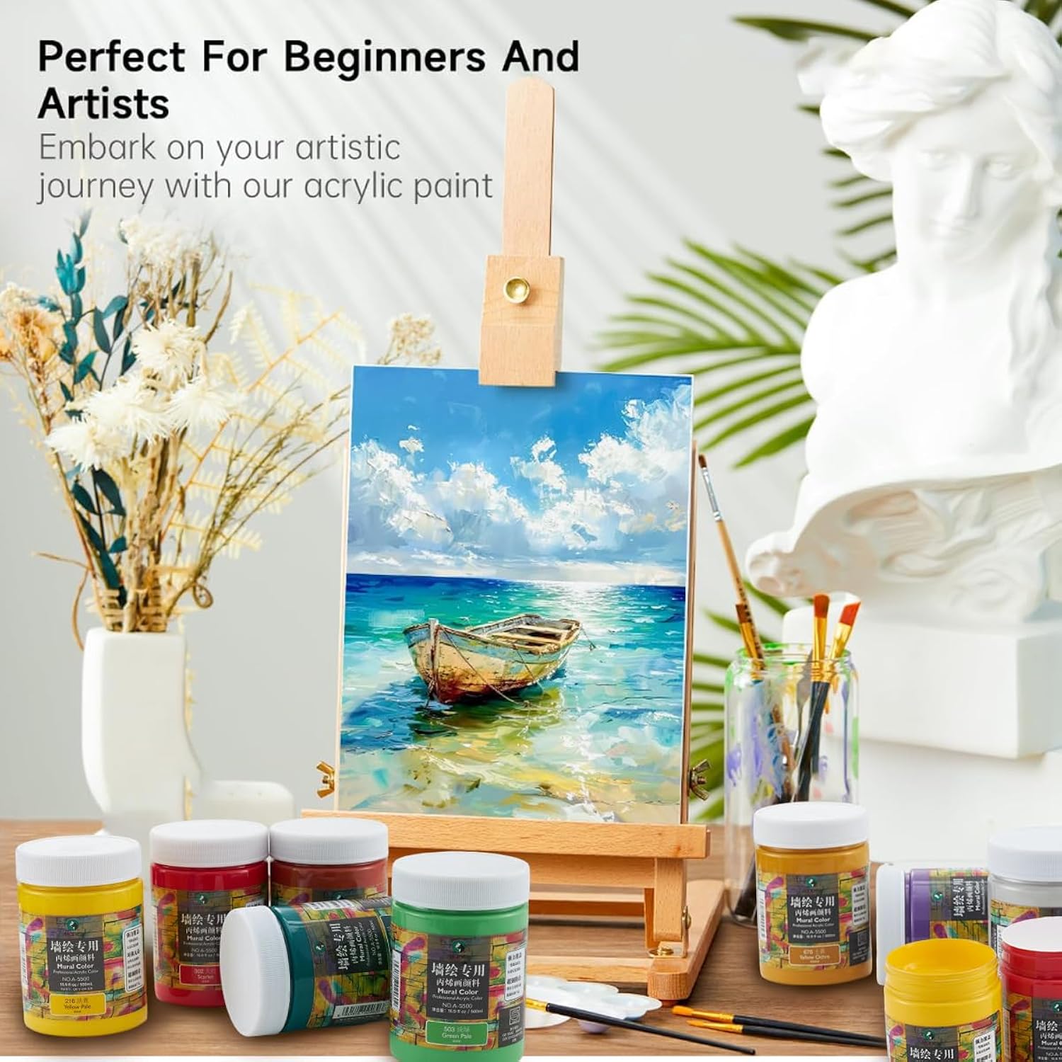 Large Acrylic Paints (16.9Oz/500Ml), Rich Pigments & Non-Toxic Craft Acrylic Paints For Multi Surface, Canvas, Wood, Stones For Adult Advanced Artists And Beginners