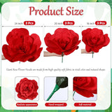 3 Pcs Valentine Giant Artificial Flowers Decoration 16, 20, 24 Inch Large Rose Petals Giant Flowers Large Red Rose For Wedding, Home Decor, Anniversary Birthday Valentine'S Day