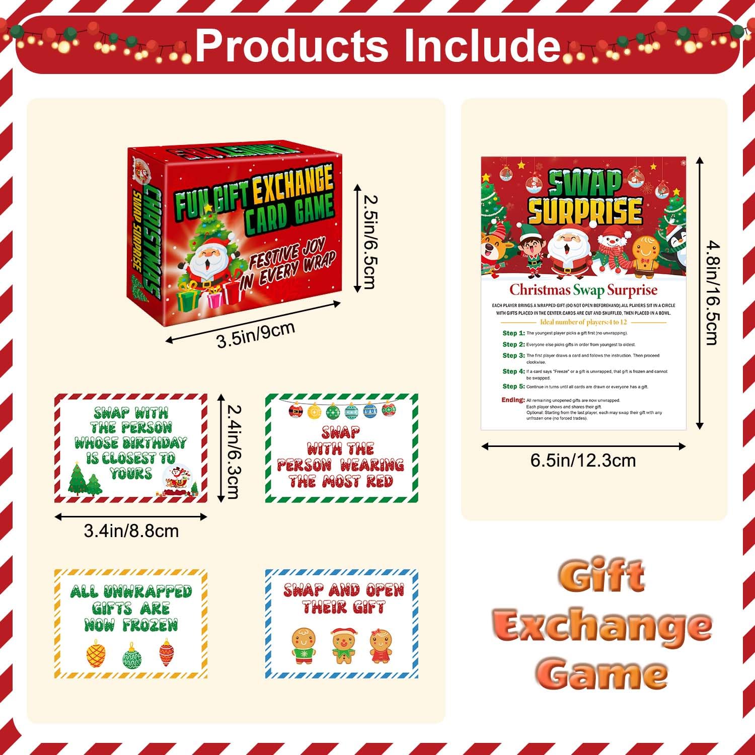 Christmas Exchange Game, Christmas Games Cards With Box, White Elephant Gift Exchange Cards Holiday Present, Christmas Games For A Group Family Coworker Xmas Party Supplies